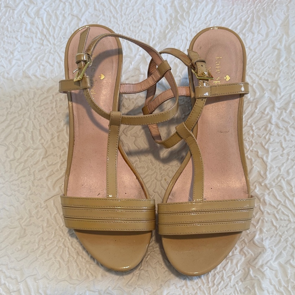 Kate Spade Nude Patent Leather T-Strap Sandals